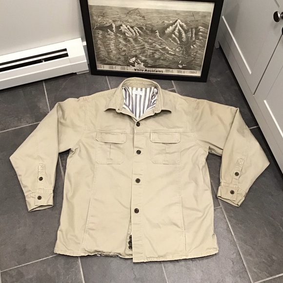 Vintage Mens Insulated Seersucker Shirt Jacket Size L Canvas Chore Barn Shacket - Picture 5 of 16